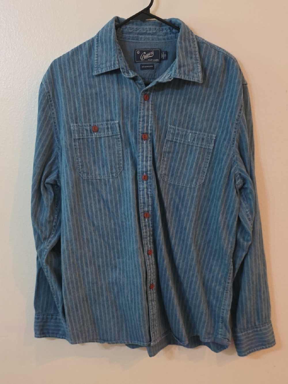 Grayers Large Men's Blue Pinstripe Button-Down Shirt